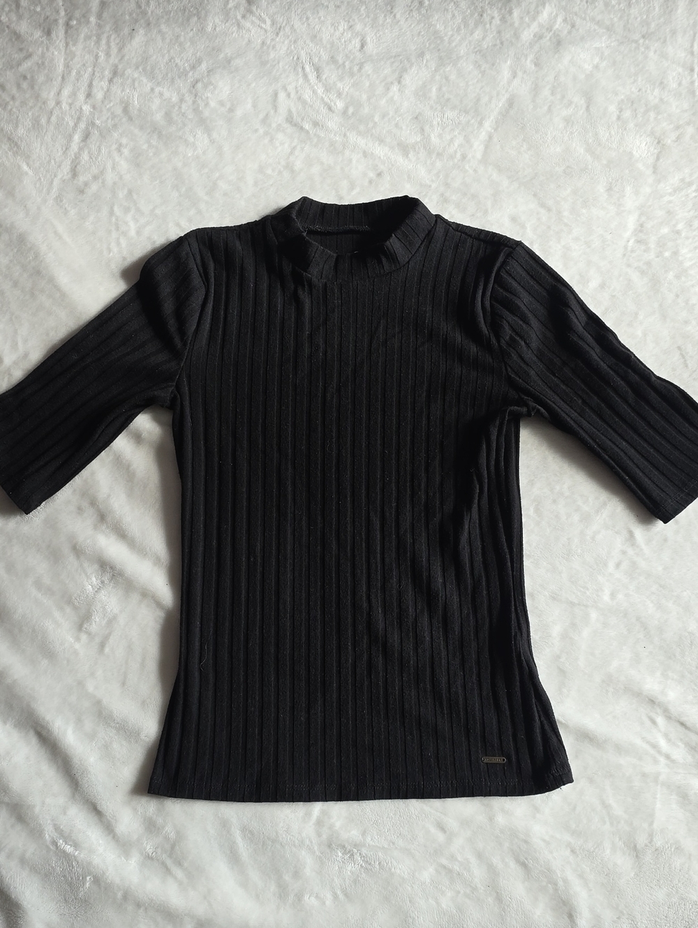 Hollister Black Ribbed Short-Sleeve Mock Neck Top